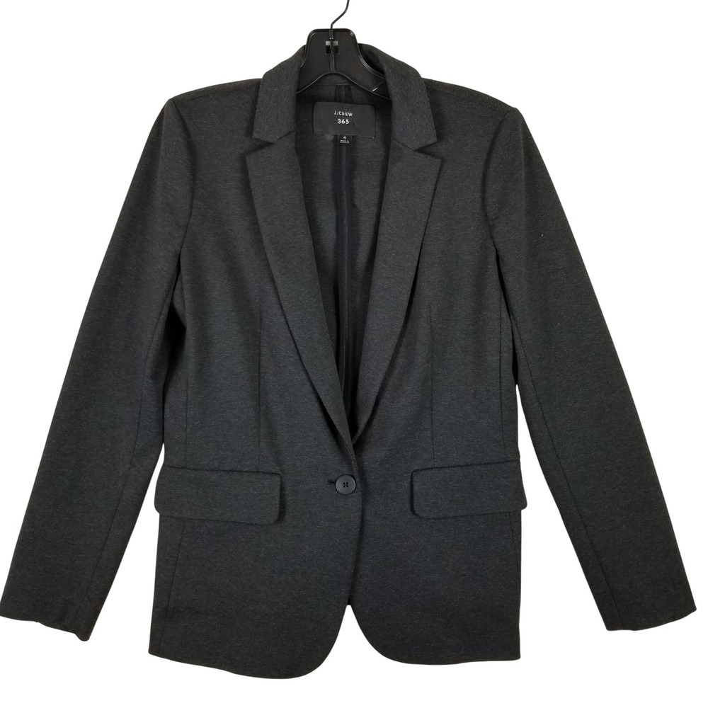 J.Crew 365 Women 6‎ Charcoal Gray  Stretch Ponte Single Button Blazer Jacket